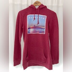 Amnesia long tunic sweatshirt Brooklyn Ny women’s S small burgundy hoodie